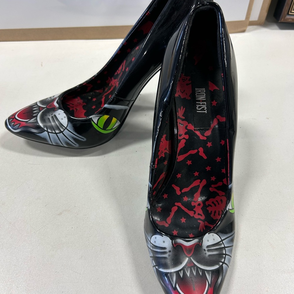 Iron Fist Black and Red Cat Design Heels